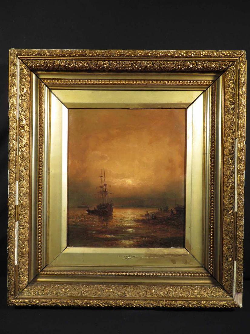 William Thornley British Luminist Harbor LISTED: TYPE:Art SUB TYPE:Painting REGION:Europe SUB REGION:Great Britain MEDIUM:Oil SGD/UNS: TITLE:William Thornley British Luminist Harbor LISTED CATALOG NOTES:Well illuminated sunset harbor scene by well l