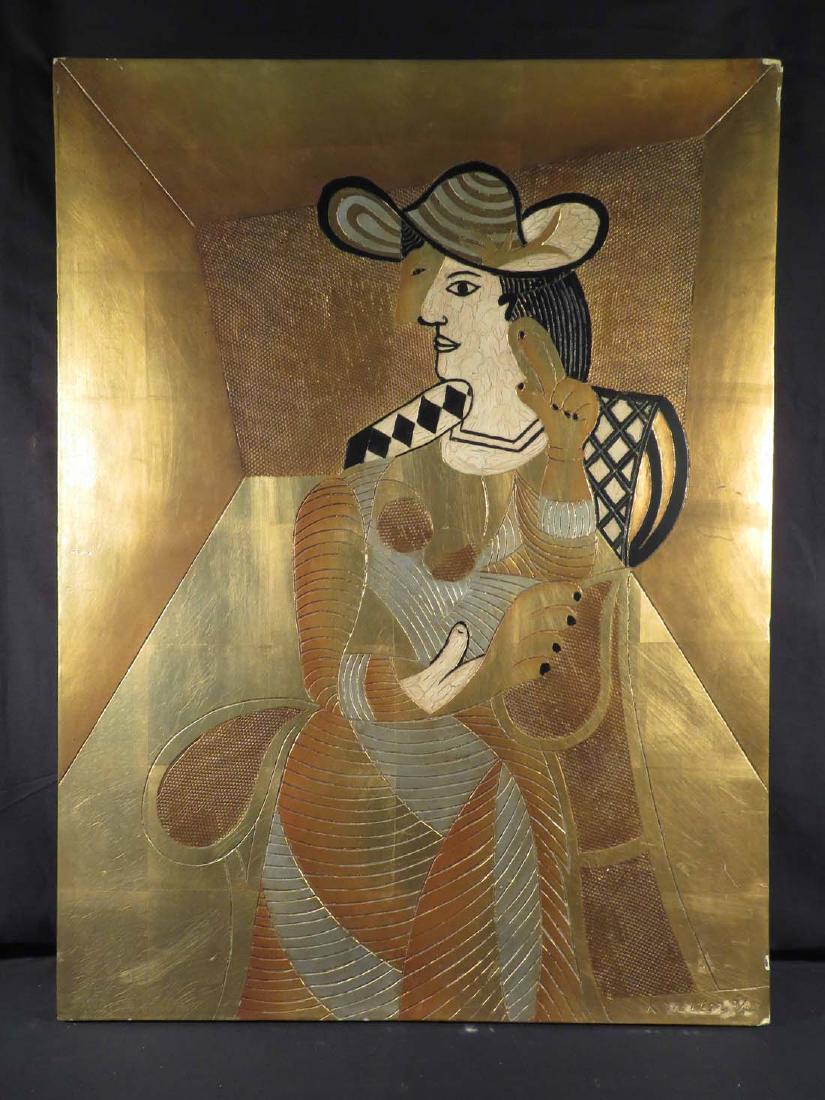 LG Ltd Ed Gilded Cubist Panel: TYPE:Art SUB TYPE:Sculpture REGION:US SUB REGION: MEDIUM:Composite SGD/UNS:Signed TITLE:LG Ltd Ed Gilded Cubist Panel CATALOG NOTES:Limited edition Cubist rendering of woman by K Walton. 6/100. INSIDE