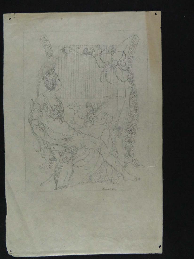 Early 20th C Drawing Woman Harp Owl Classical: TYPE:Art SUB TYPE:Drawing REGION:US SUB REGION: MEDIUM: SGD/UNS:Unsigned TITLE:Early 20th C Drawing Woman Harp Owl Classical CATALOG NOTES:Fine early 20th C American drawing from a private one owner c