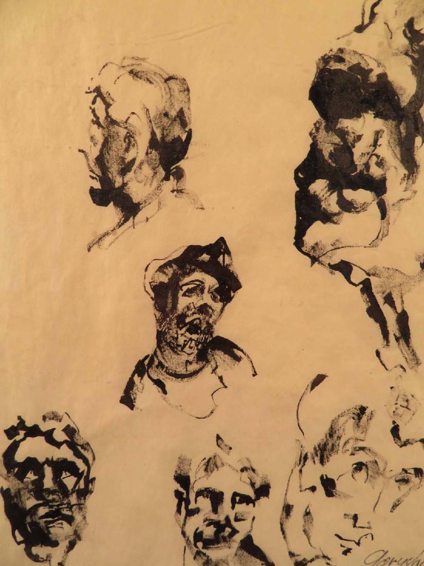 Illeg Ink Drawing Vignette Face Studies: TYPE:Art SUB TYPE:Drawing REGION: SUB REGION: MEDIUM:Ink SGD/UNS:Signed TITLE:Illeg Ink Drawing Vignette Face Studies CATALOG NOTES:An interesting set of vignete drawings on one sheet of modernist fac