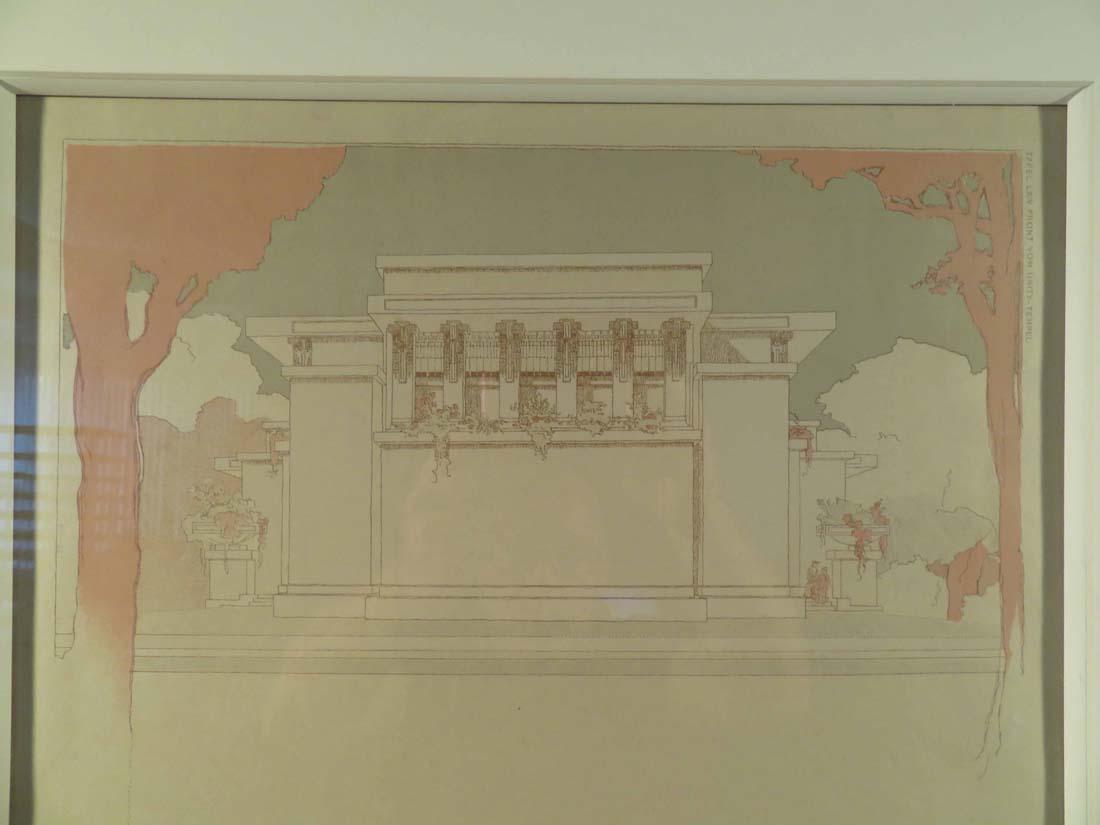 Frank Lloyd Wright Wasmuth Unity Temple: TYPE:Art SUB TYPE:Print REGION:US SUB REGION:Illinois MEDIUM:Lithograph SGD/UNS:Stamped TITLE:Frank Lloyd Wright Wasmuth Unity Temple CATALOG NOTES:An original lithograph with color of a Frank Lloyd W