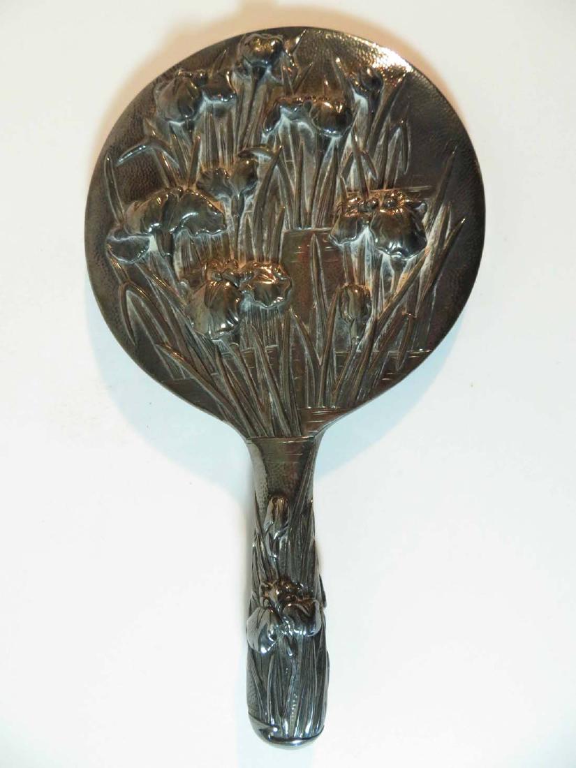 Meiji Japanese Watanabe Zo Pure Silver Mirror: TYPE:Antiques SUB TYPE:Mirror REGION:Asia SUB REGION:Japan MEDIUM:Silver SGD/UNS:Signed TITLE:Meiji Japanese Watanabe Zo Pure Silver Mirror CATALOG NOTES:Extremely high quality silver hand mirror by w