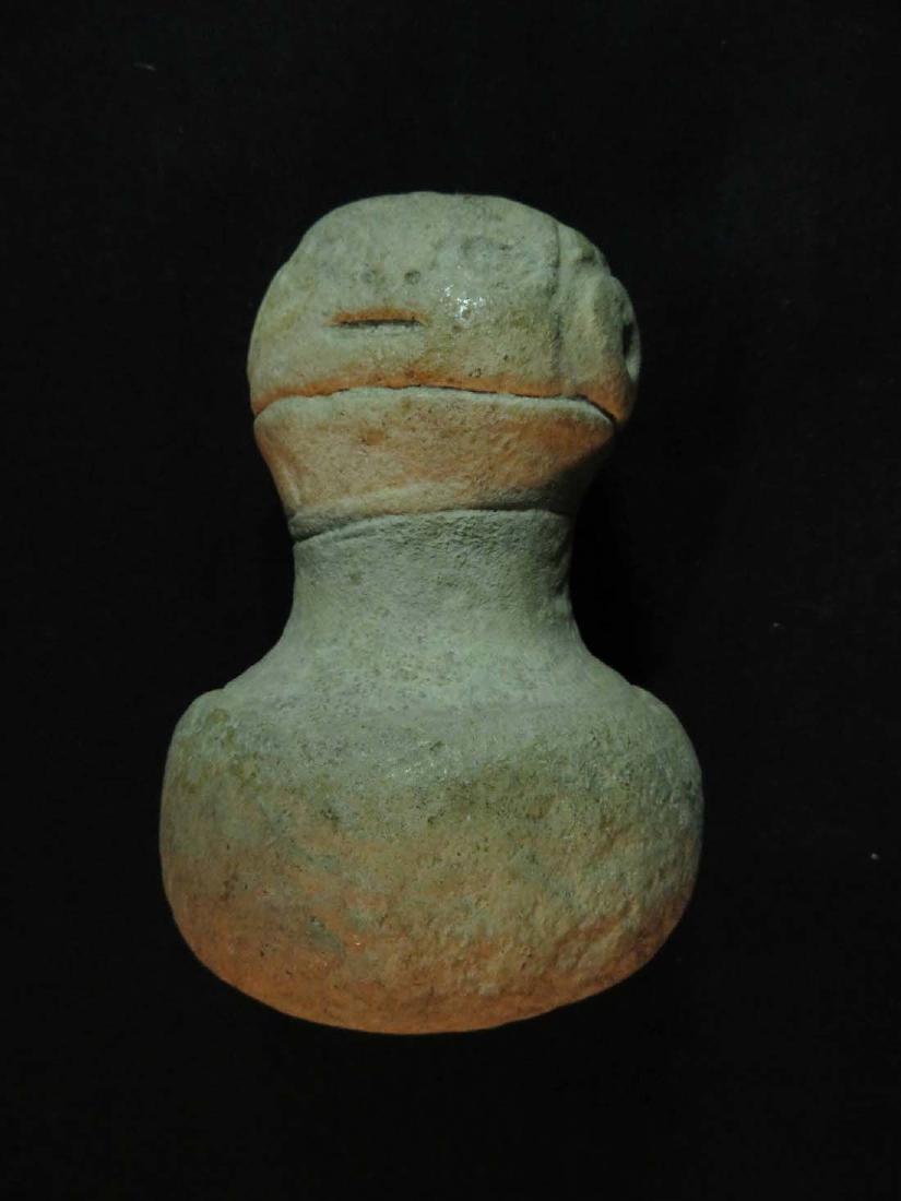 Pestle Carved Stone Pre Columbian Figural: TYPE:Antiques SUB TYPE:Pestle REGION:Latin America SUB REGION: MEDIUM:Stone SGD/UNS: TITLE:Pestle Carved Stone Pre Columbian Figural CATALOG NOTES:Pre Colombian stone carved pestle in the form of a fi