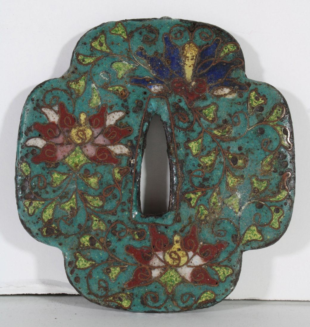 Japanese Chinese Cloisonne Tsuba Sword Guard Flower (1 of 4)