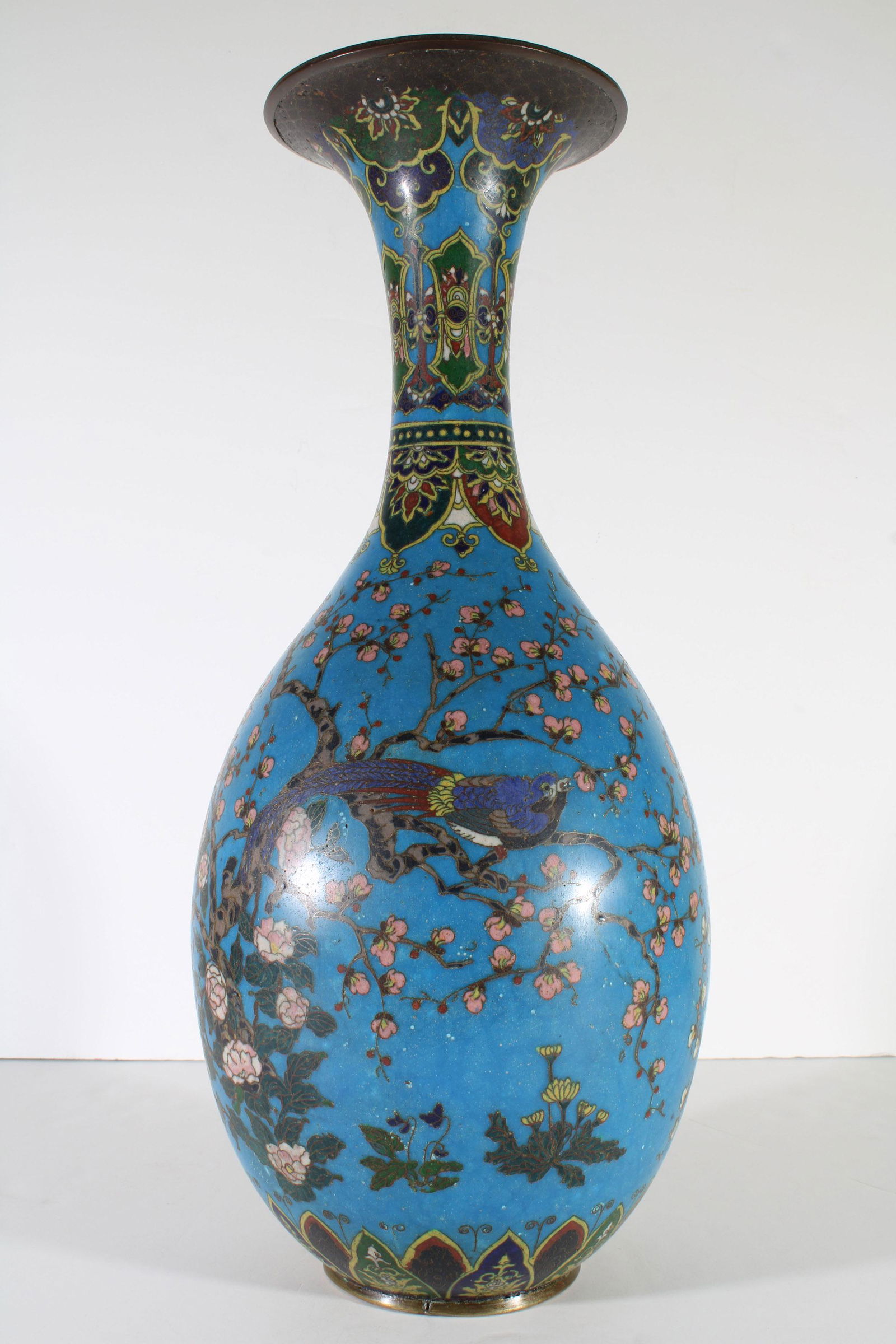 Japanese Cloisonne 18.25" Vase Bird Pheasant Flower (1 of 10)