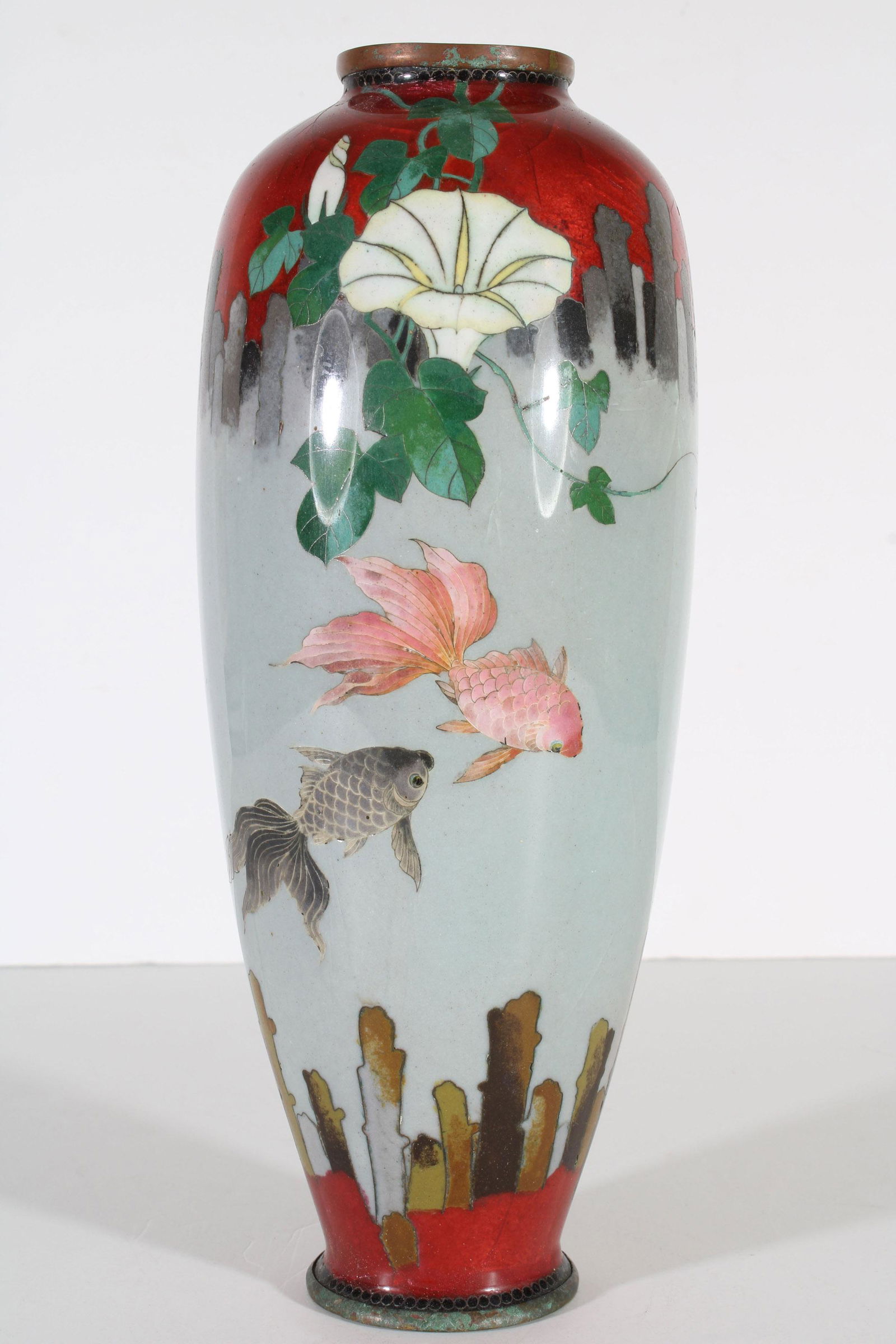 Japanese Cloisonne Vase 9.5" Candy Apple Red Signed (1 of 10)