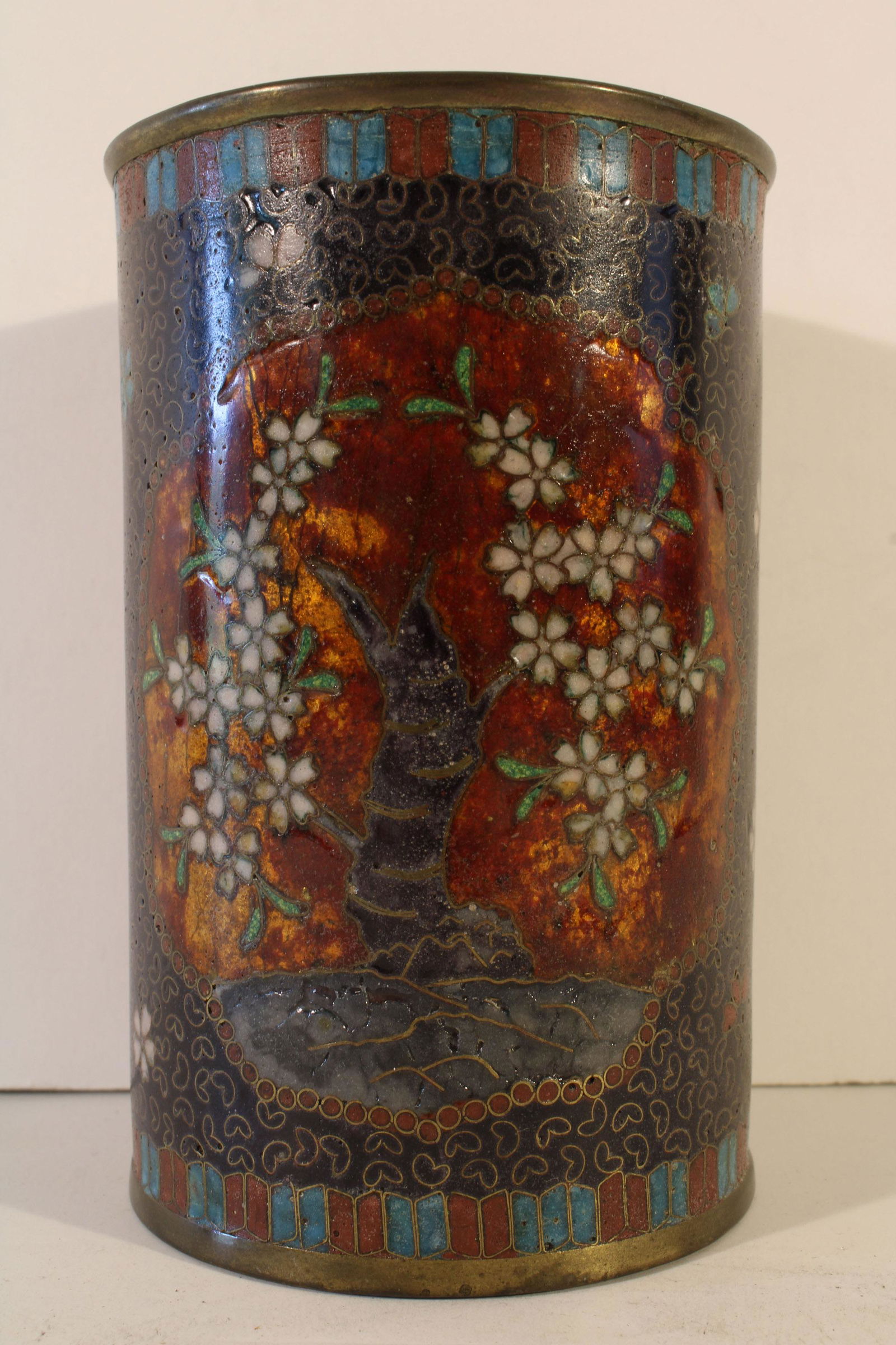 Japanese Early Cloisonne Cylinder Vase Orange (1 of 5)