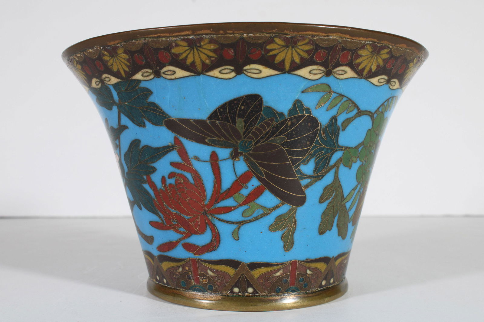 Meiji Japanese Cloisonne Bowl 5.125" Blue Butterfly (1 of 5)
