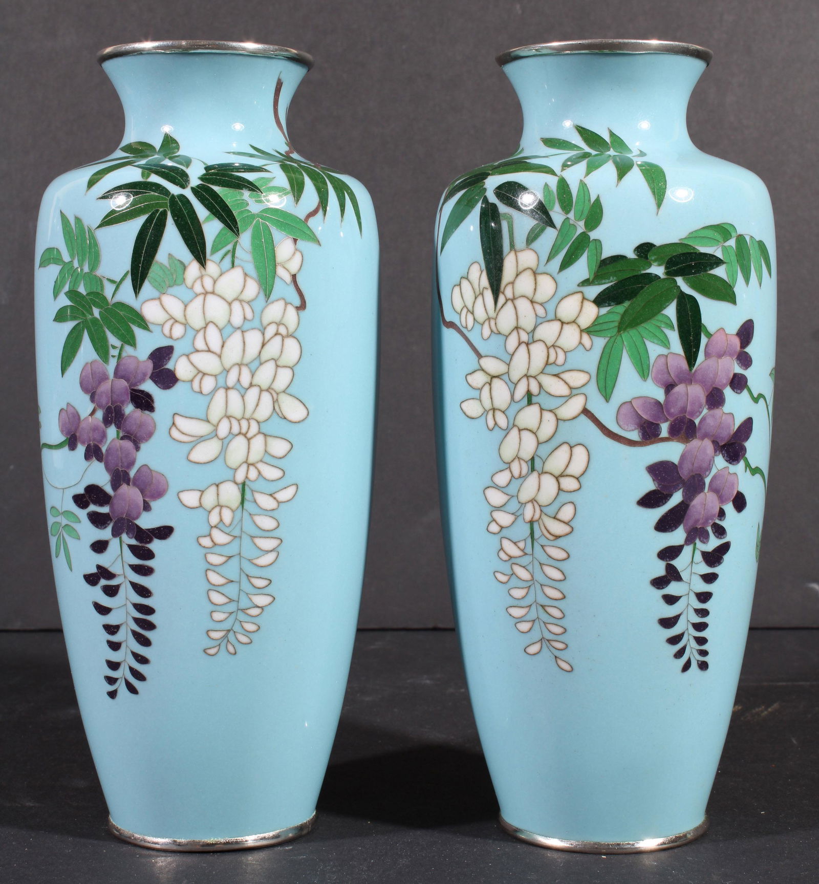 Signed Ando Jubei Japanese Cloisonne Vase 7.25" Pair (1 of 7)