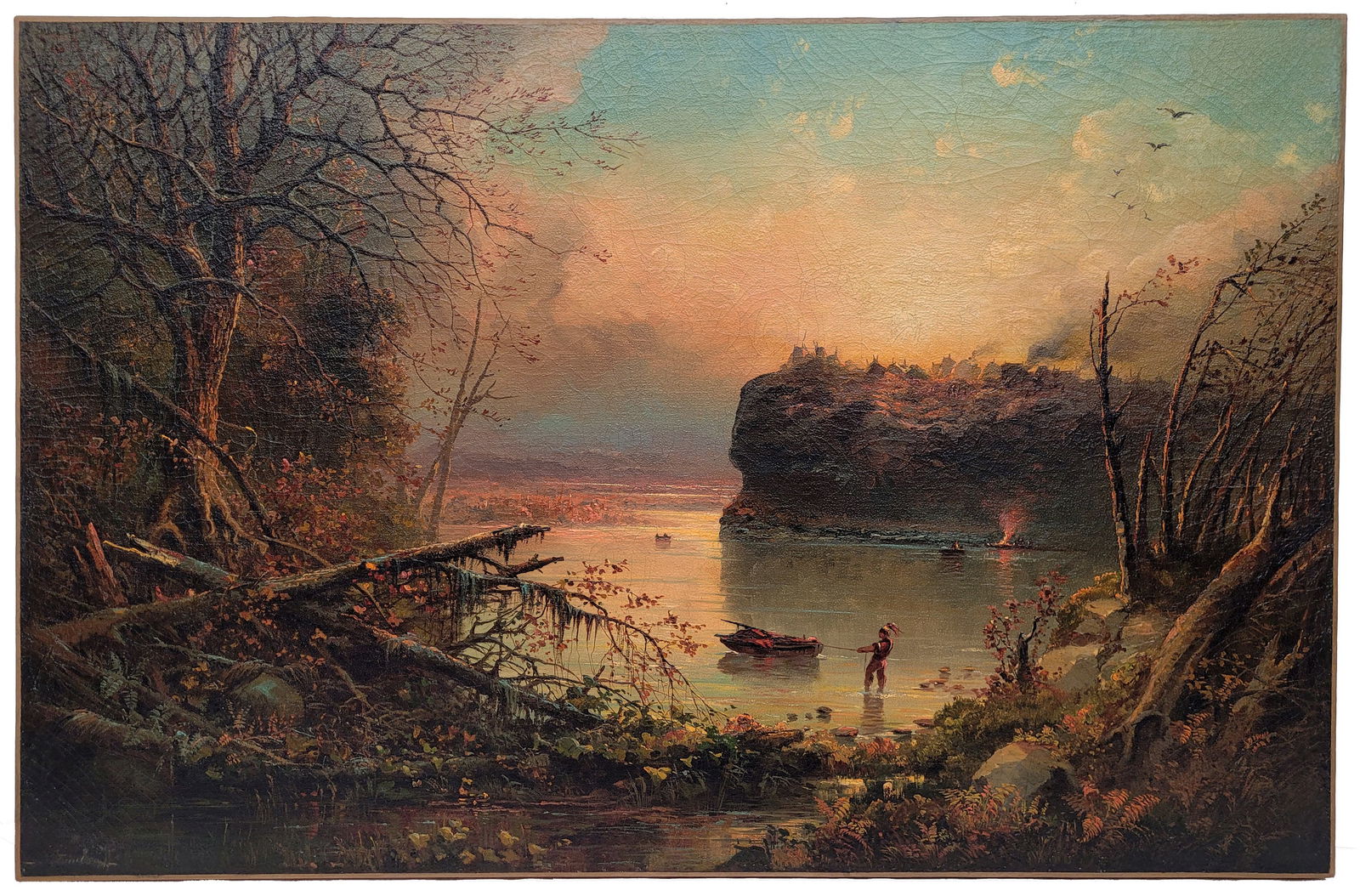 Mandan Village Missouri 30x46 American Western Illegibly Signed LL (1 of 5)