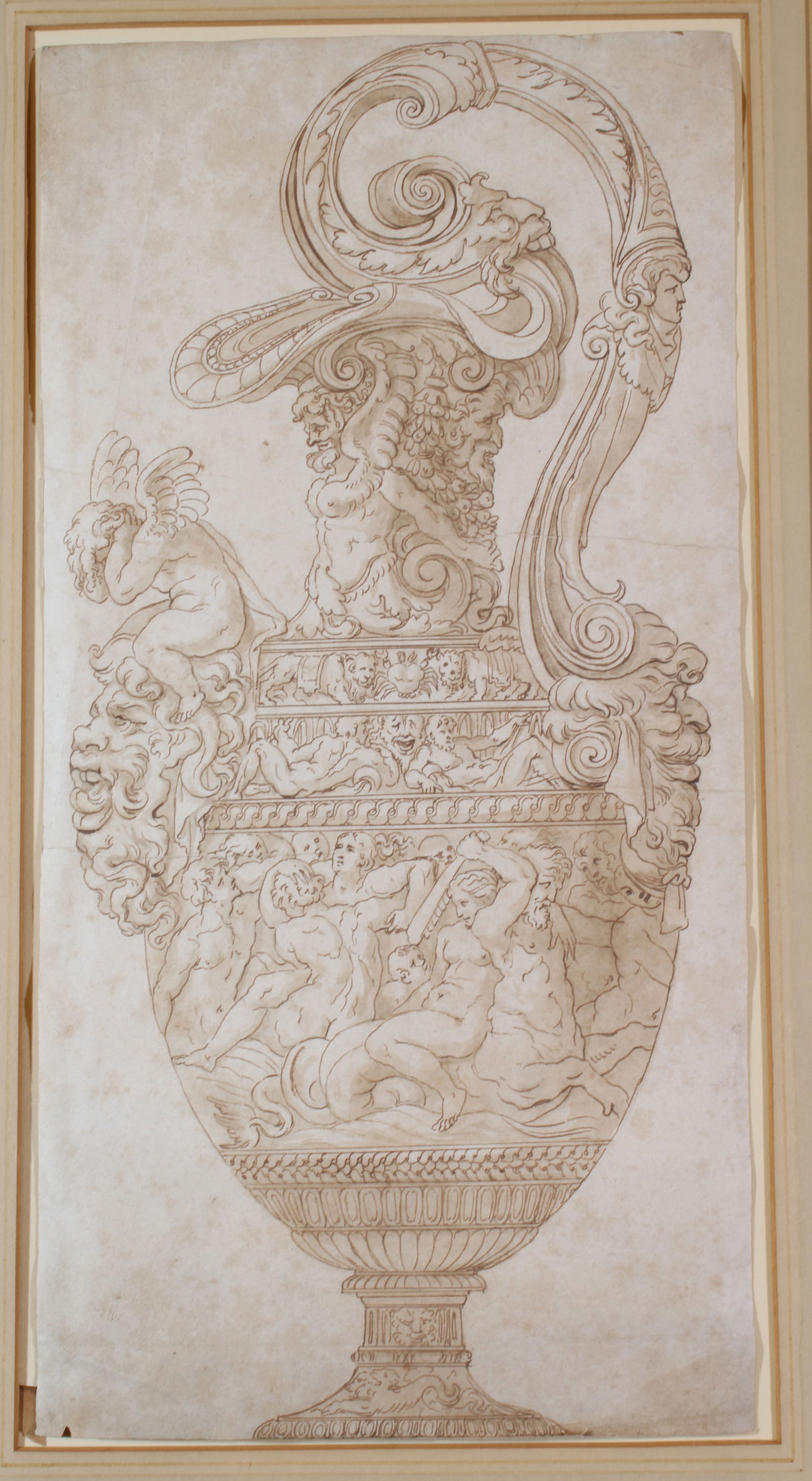Old Master 16th to 17th C Drawing Ewer Cherubs In Relief (1 of 5)