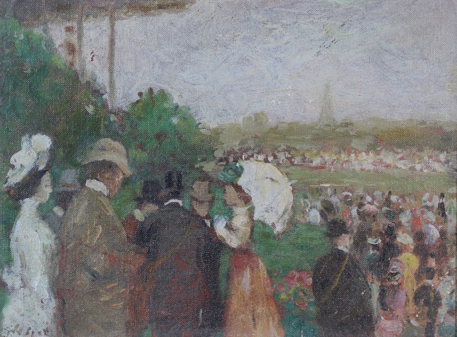 Gabriel Spat Courses Horse Race d'Auteuil 1900 French Impressionist: TITLE:Gabriel Spat Courses Horse Race d'Auteuil 1900 French Impressionist TYPE:Art SUB TYPE:Painting REGION:Europe SUB REGION:France MEDIUM:Oil SGD/UNS:Signed DATE OF WORK:C 1920s-30s CATALOG NOTES:A 