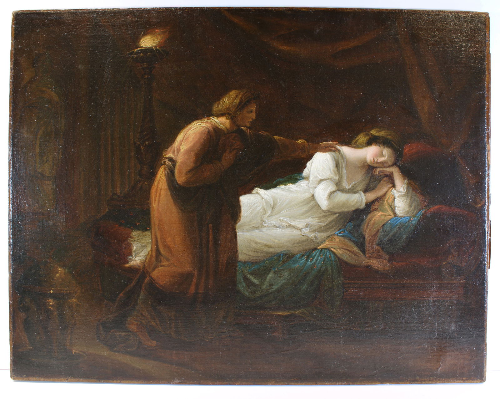 Attrib Benjamin West Penelope Waken By Eurykleia After Angelica Kaufmann: TITLE: Attrib Benjamin West Penelope Waken By Eurykleia After Angelica Kaufmann CATALOG NOTES: An early American genre painting Attributed on a very early label 2 artist Benjamin West. It shows a clas