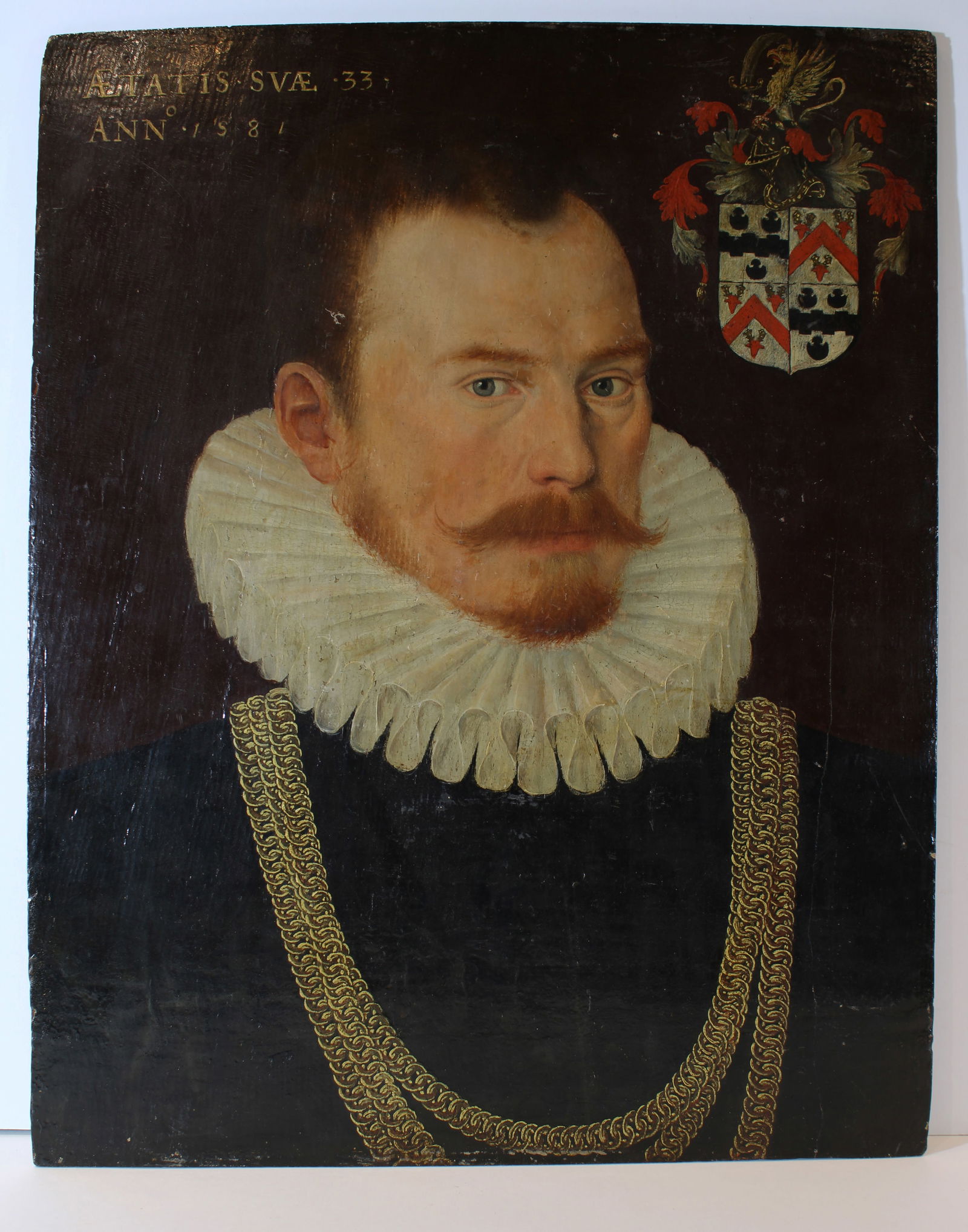 Old Master Aetatis Svae 33 Ann 1581 Portrait & Royal Crest Oil On Panel (1 of 5)