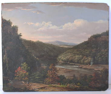 Thomas Worthington Whittredge Hudson River School Landscape Deer: TITLE: Thomas Worthington Whittredge Hudson River School Landscape Deer CATALOG NOTES: An excellent original Hudson River school oil painting on artist board. A gallery label on reverse states that th