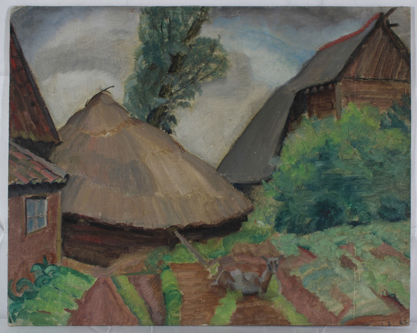 French Fauvist Landscape 1923 Farm Buildings Landscape Partially Signed 1 of 2 (1 of 6)