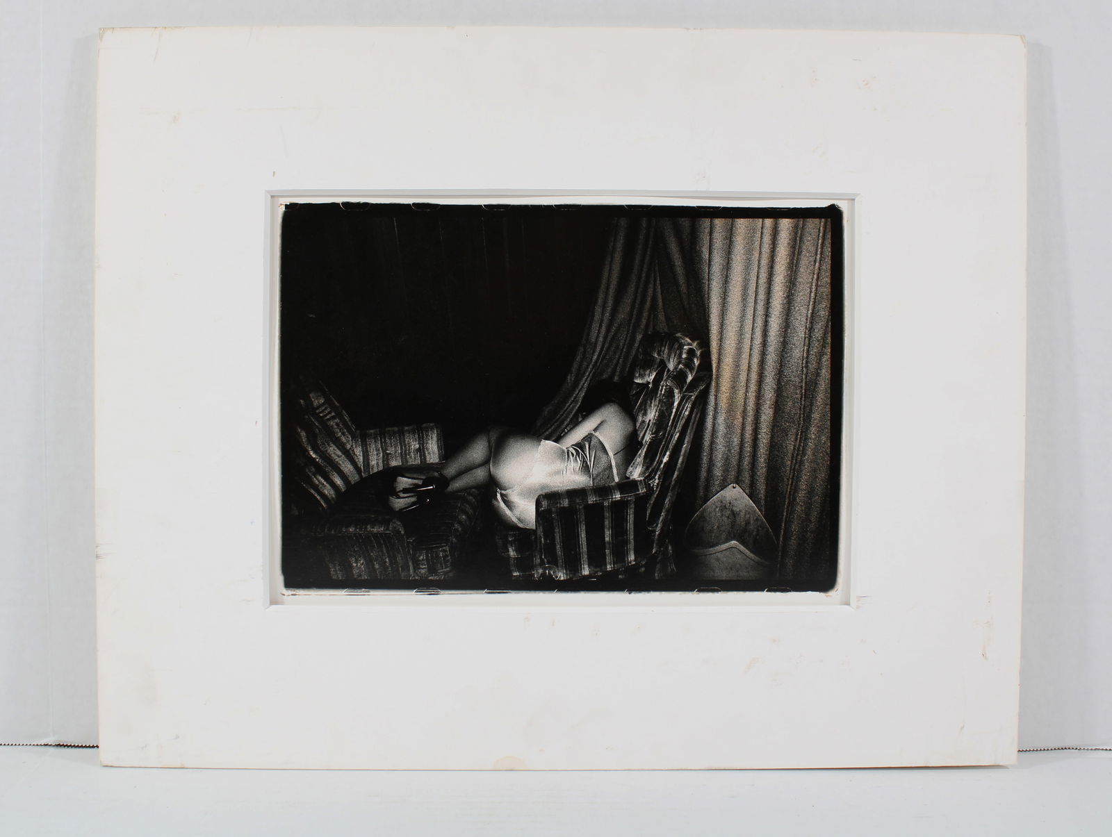 Photograph B&W Sleeping Woman Signed Illegibly ??? & Titled In Pencil: TITLE:Photograph B&W Sleeping Woman Signed Illegibly ??? & Titled In Pencil DESCRIPTION:An original black and white photograph of a reclining woman. It is illegibly signed and titled Sleeping Dancer o