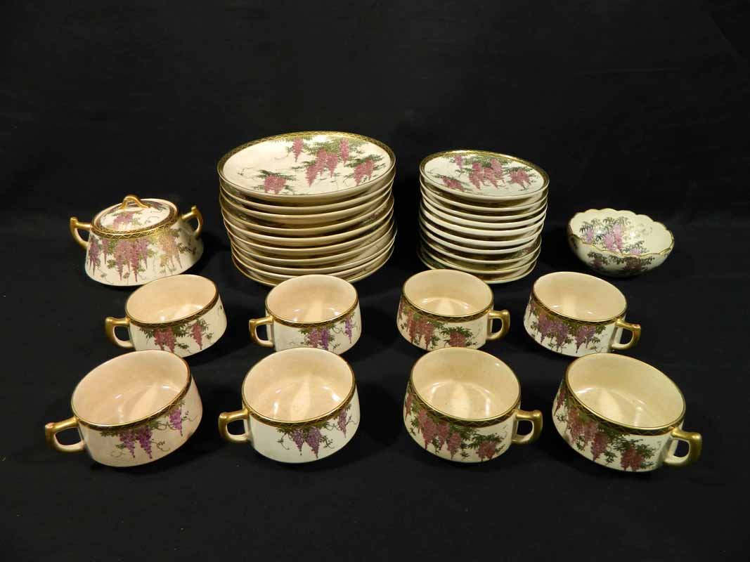 28 Pcs Satsuma Set in Wisteria Pattern Signed (1 of 10)