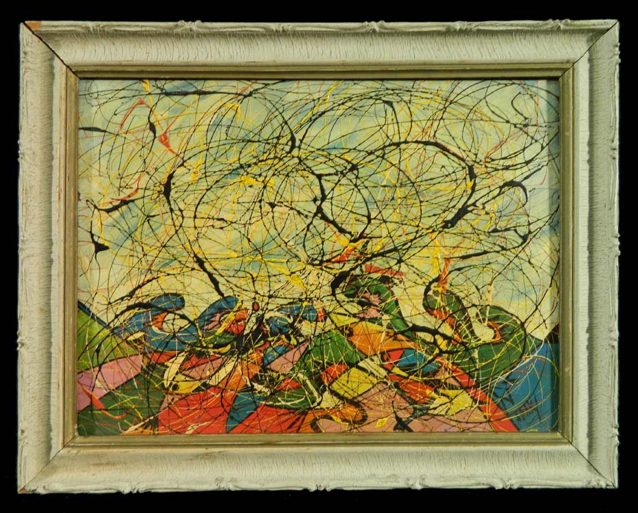 Signed Adar ? Modernist Abstract Drip: Fine Art,Painting,Oil On Board,Signed Adar ? Modernist Abstract Drip,Nice mid century painting with cubist background and dripped design on top. Appears to be signed Adar ? In white toned frame.,11 3/