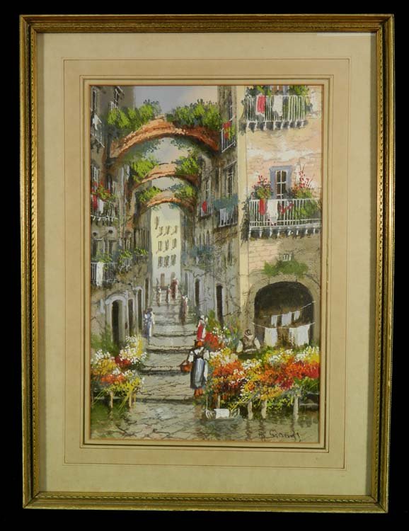Gianni Italian watercolor of Street w/ Flowers (1 of 8)