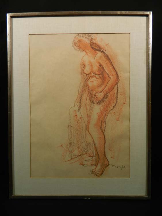 Moses Soyer WPA era Standing Nude ACA Label: Fine Art,Painting,Mixed Media,Moses Soyer WPA era Standing Nude ACA Label,,20H_14W,25 1/2H_19 1/2W