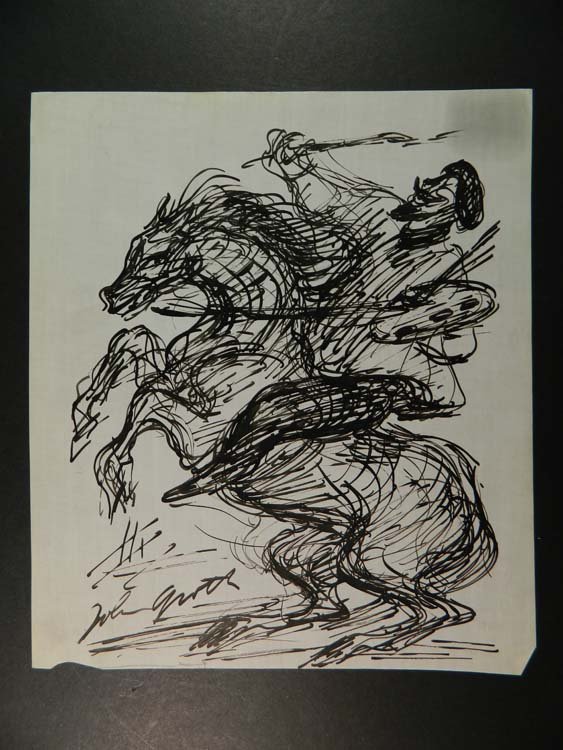John Groth Artist on Horseback: Fine Art,Drawing,Ink,John Groth Artist on Horseback,Humerous depiction by well listed American modernicst.,10 1/2H_9W,