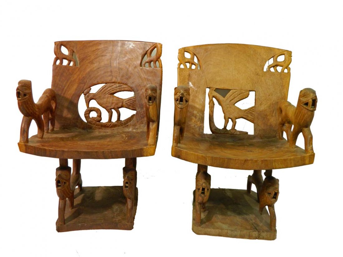 Benin Fon African Tribal Chairs Lion Bird (1 of 6)