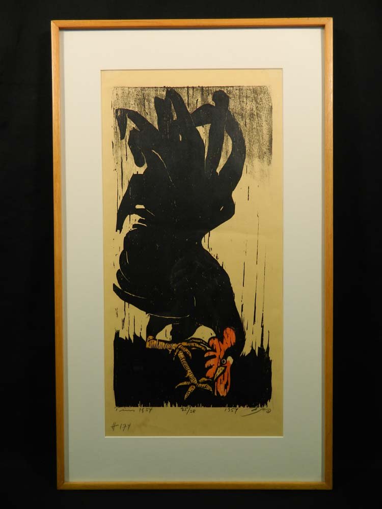Unknown Artist Woodblock Rooster (1 of 6)