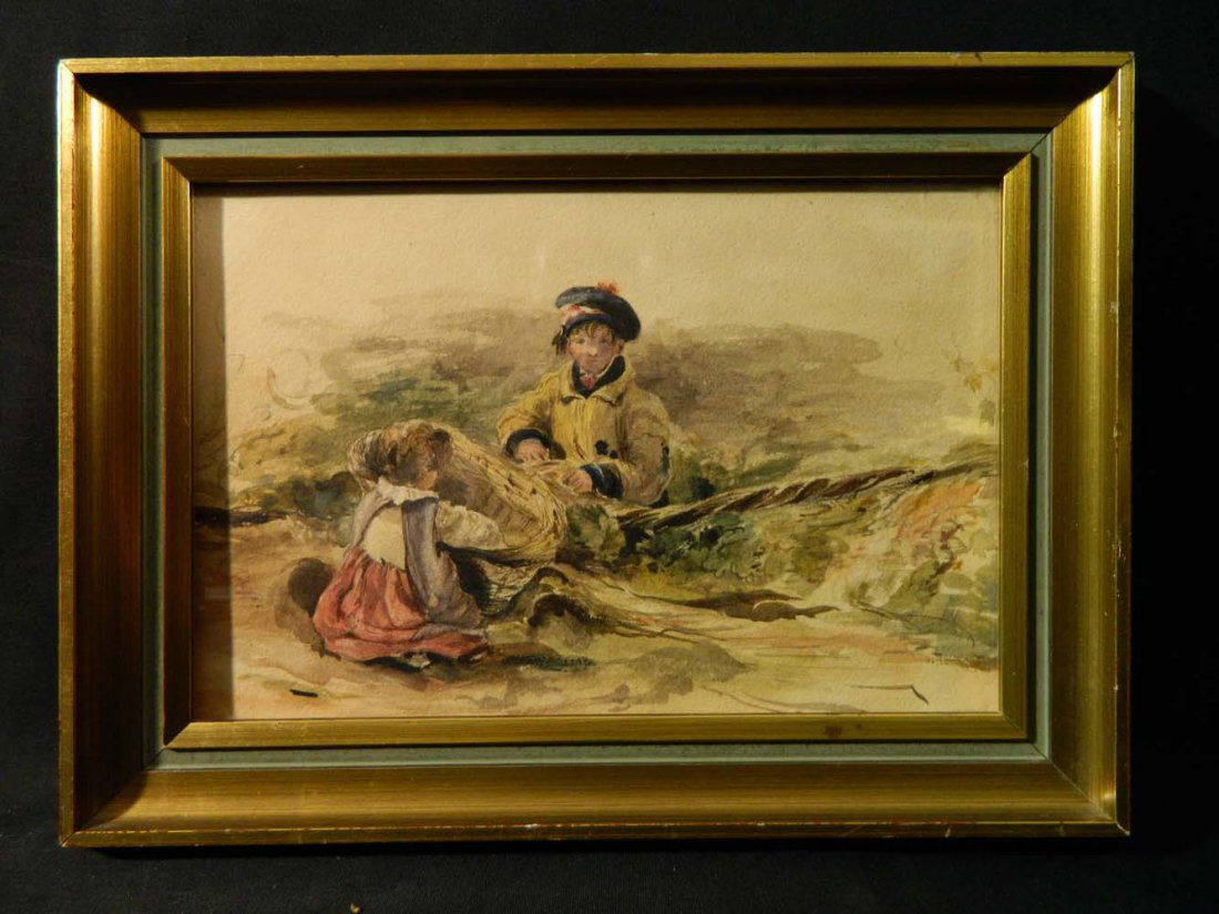 19th C Genre Scene Boy Girl and Basket (1 of 4)