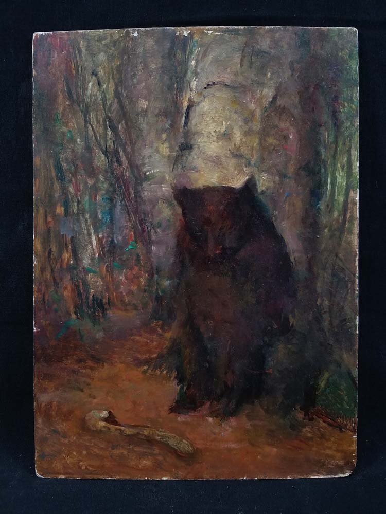 William Holbrook Beard "The Bashful Bear" Study: Art,Painting,Oil on Board,William Holbrook Beard "The Bashful Bear" Study,Has old Winsor & Newton Artist Supply label on reverse.1824-1900, NY, KS, OH. Animal, sporting scenes, portraits and landscape