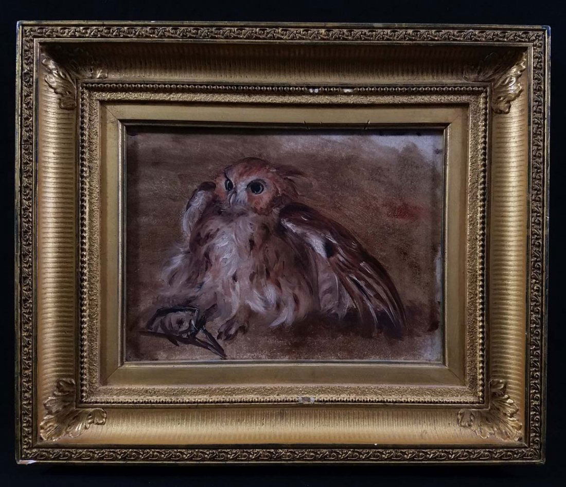 William Holbrook Beard Study Of Trapped Owl: Art,Painting,Oil on Paperboard,William Holbrook Beard Study Of Trapped Owl,1824-1900, NY, KS, OH. Animal, sporting scenes, portraits and landscapes, anthropomorphic, satiric genre scenes with animals
