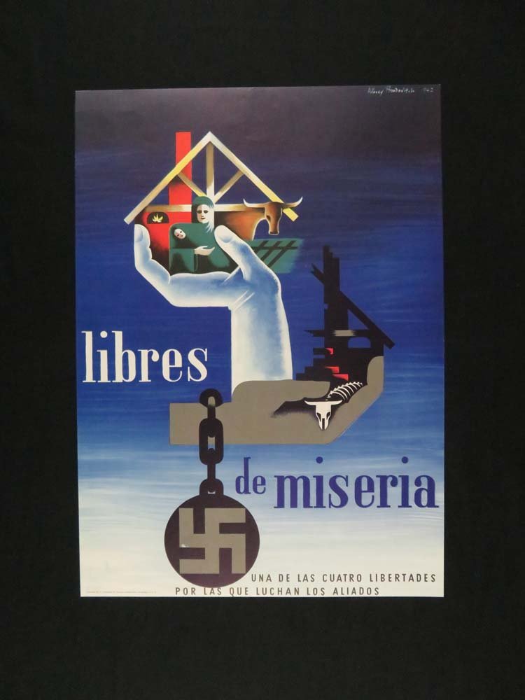 Alexey Brodovitch Libres De Miseria WWII Political: Art,Print,Posters,Alexey Brodovitch Libres De Miseria WWII Political Poster,Striking image by world reknown poster artist Alexey Brodovitch showing a swastika on a ball and chain. Publication line rea