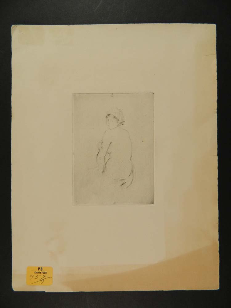 Edgar Degas (attrib) Back of Nude Woman: Art,Print,Etching,Edgar Degas (attrib) Back of Nude Woman,Finely etched image of a nude woman looking toward the artist over her shoulder.,5 3/8H_3 3/4W,12 3/4H_9 7/8W