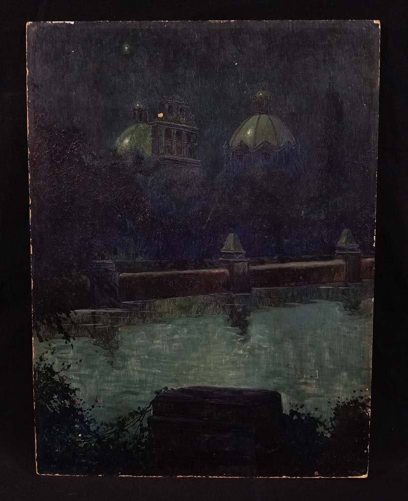 Impressionist night scene, domed buildings, river (1 of 6)