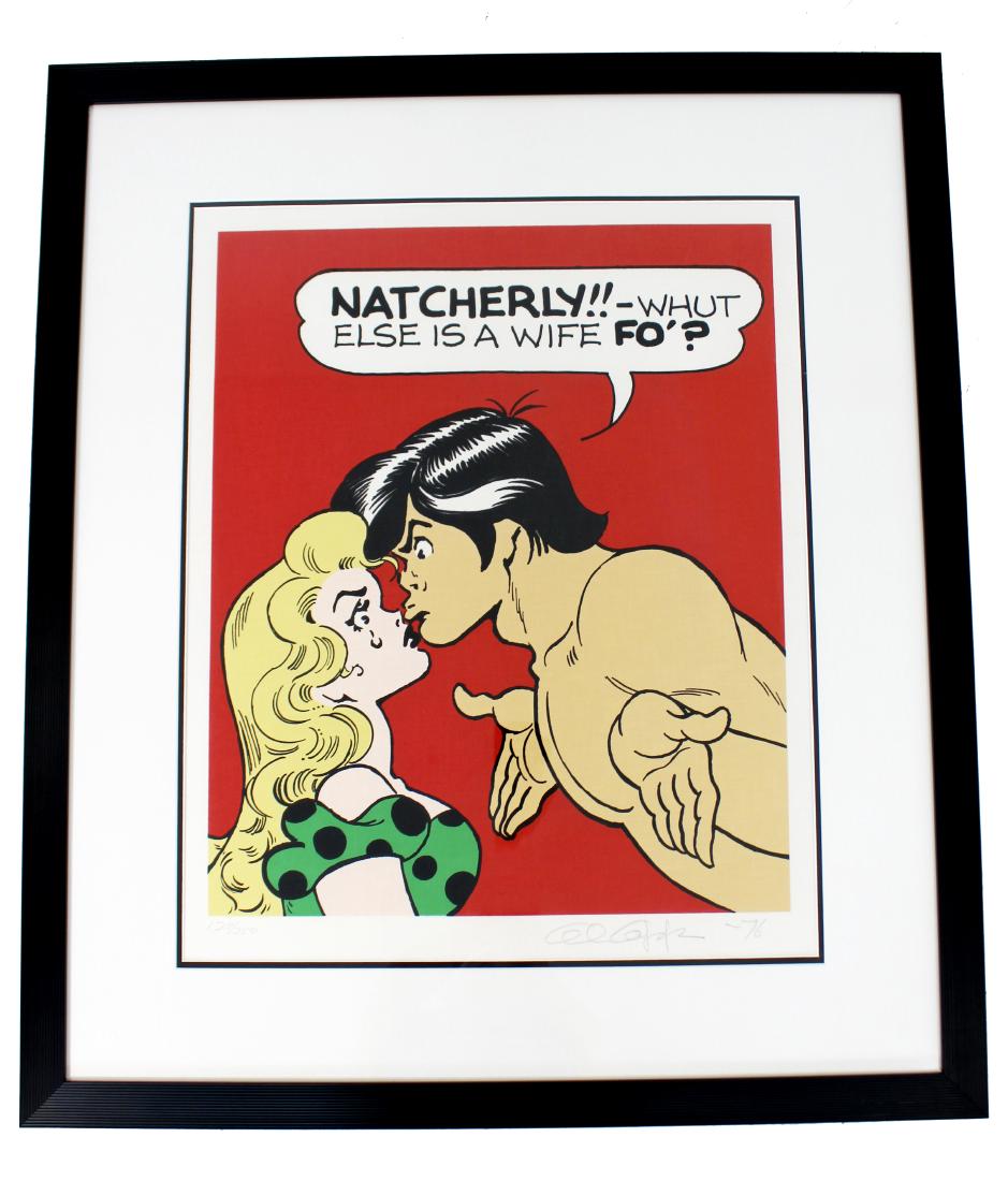 Al Capps Lil Abner Color Serigraph Signed 1976: For your consideration is a color serigraph on linen of a classic image from Al Capp's "Lil Abner," Titeled "Natcherly, Whut Else Is A Wife Fo?" signed, numbered and dated on the back, 129/250, circa