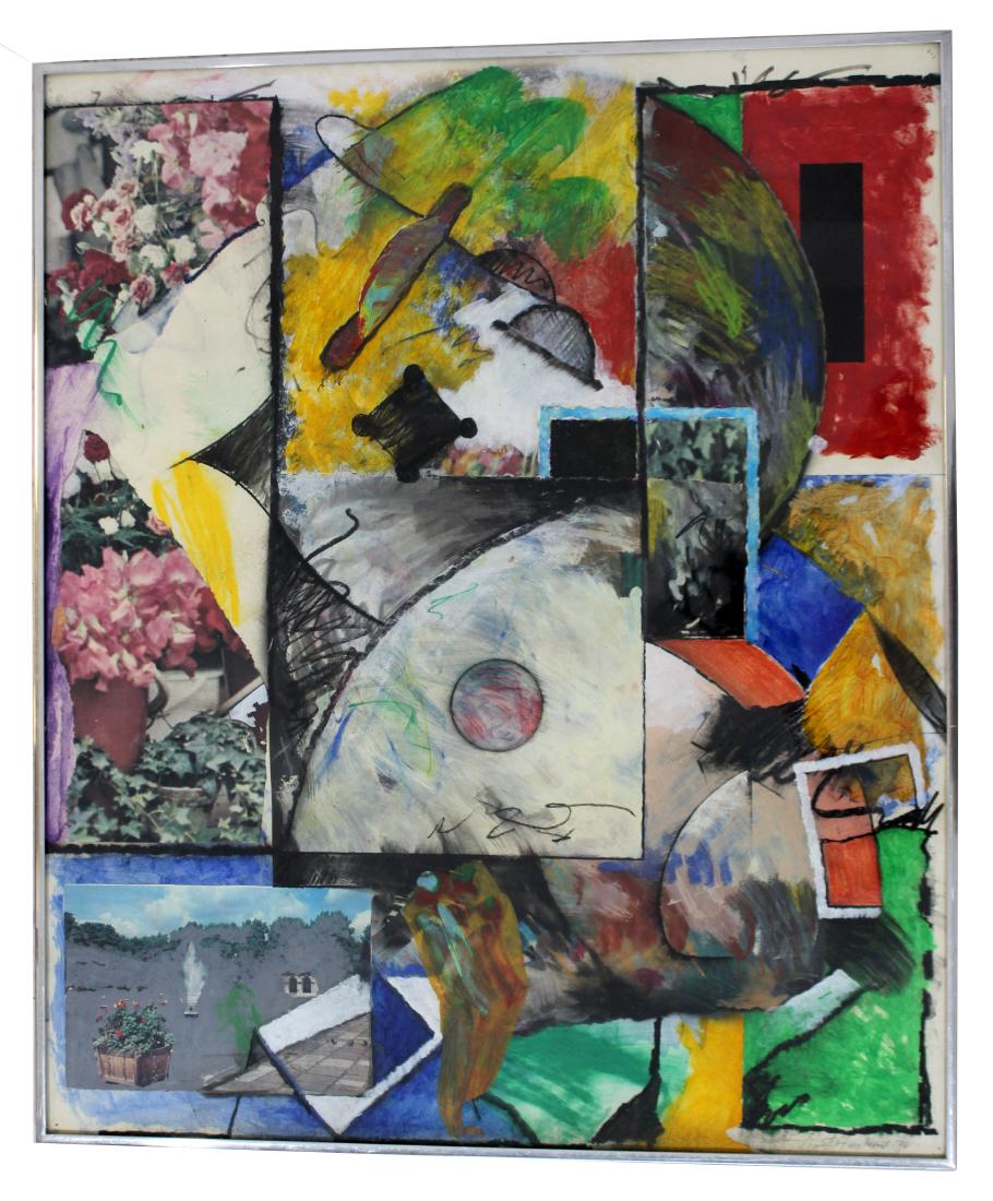 Robert Hudson Original Mixed Media Collage: Robert Hudson works in a wildly diverse array of mediums, and has produced a large body of paintings, ceramics, drawings, and his famous steel sculptures which are part of the Frank Lloyd Wright Museu