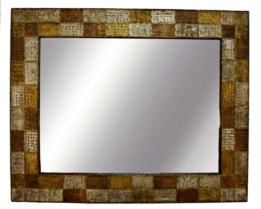 Paul Evans Era Brutalist Metal Rectangular Wall Mirror (1 of 4)