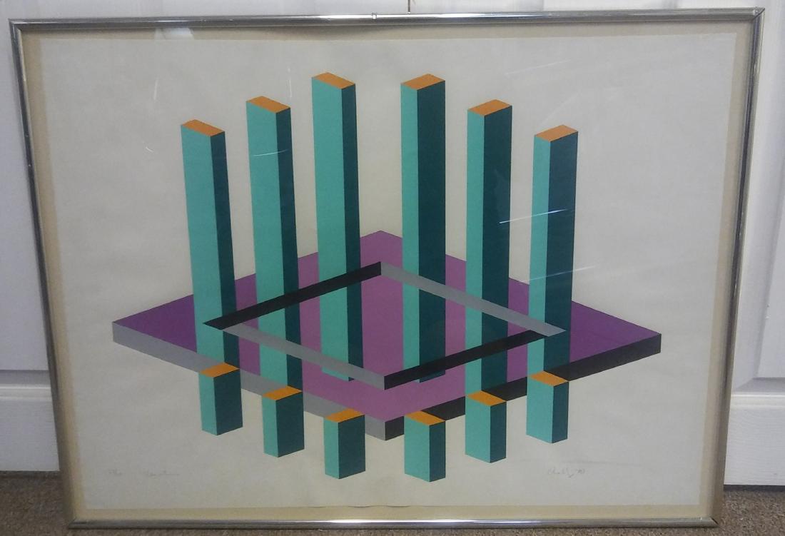 Op Art Print Signed Dated Numbered by Chalf 1970 Purple (1 of 5)