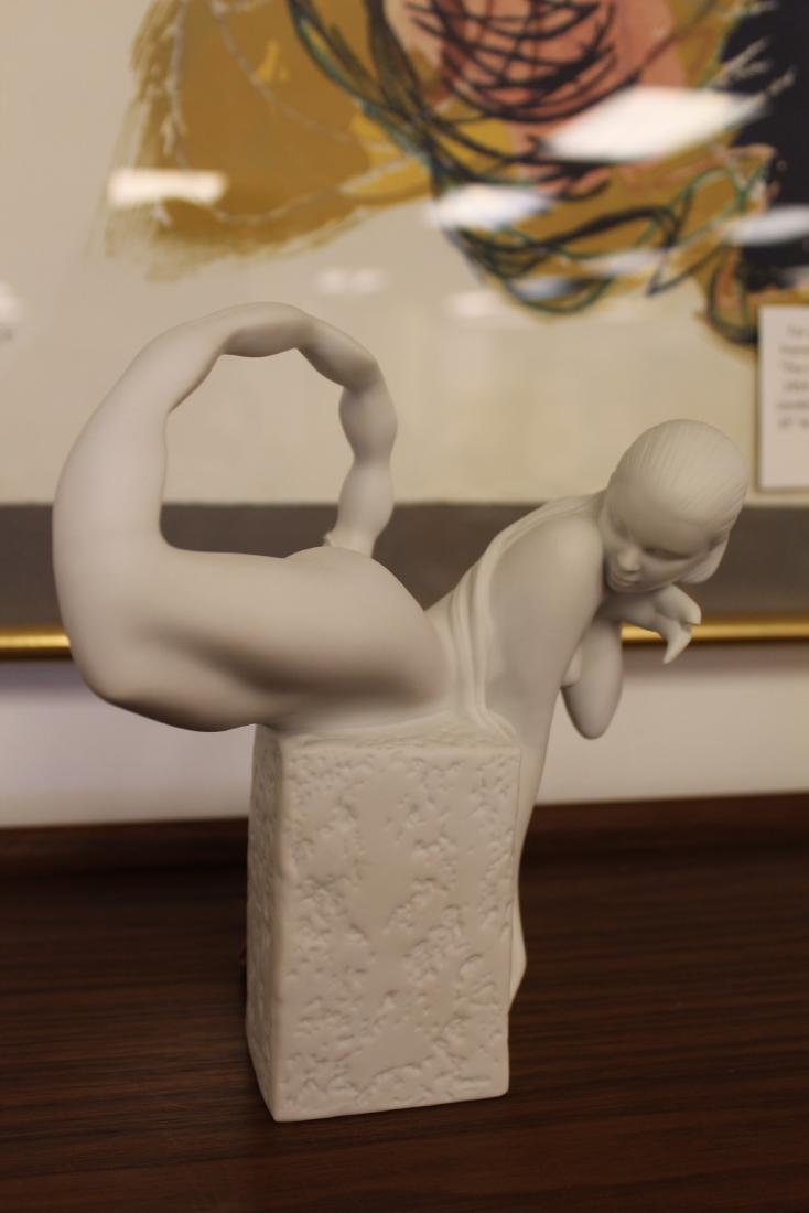 Royal Copenhagen Scorpio Table Sculpture Female White: For your consideration is a small, white, ceramic table sculpture of a scorpion woman. The dimensions are 7" W x 4" D x 8" H. The piece has what looks like a finger broken off, and is otherwise in exc