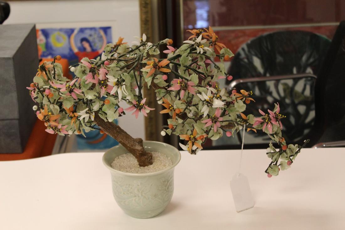 Small Glass Bonsai Tree Ceramic Pot Table Sculpture (1 of 5)