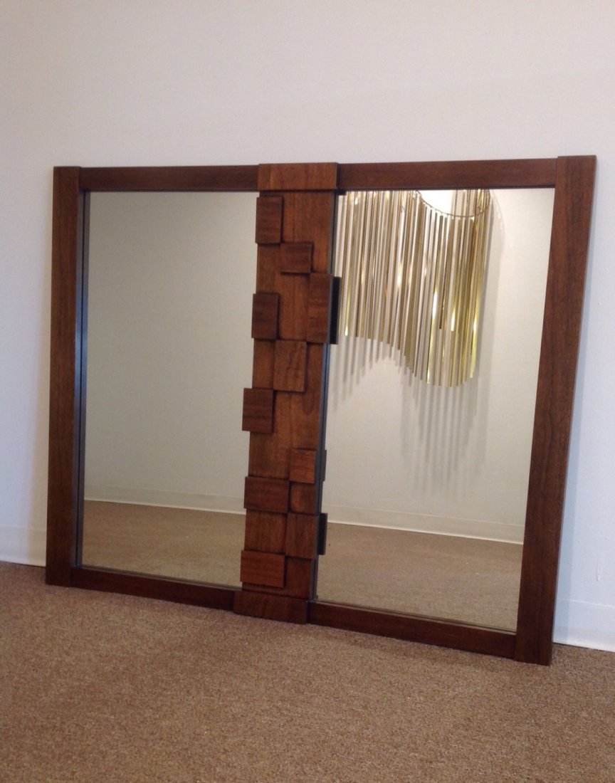 Large Vintage Lane Wood Brutalist Double Mirror (1 of 5)