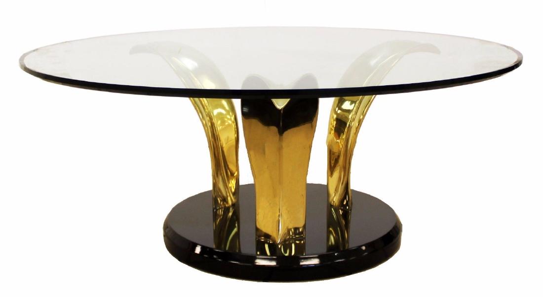 Palm Leaf Glass Brass Black Coffee Table Springer Era (1 of 4)