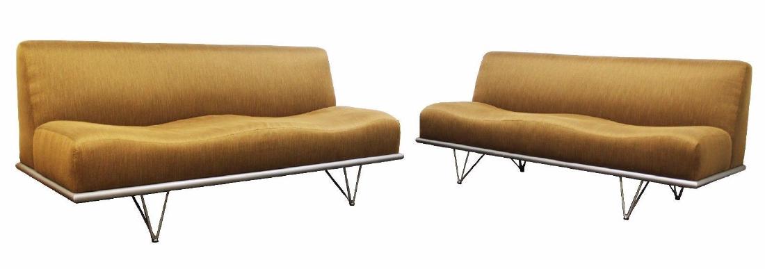 Comfort Designs Pair Hairpin Sofas Brushed Steel Chrome (1 of 5)