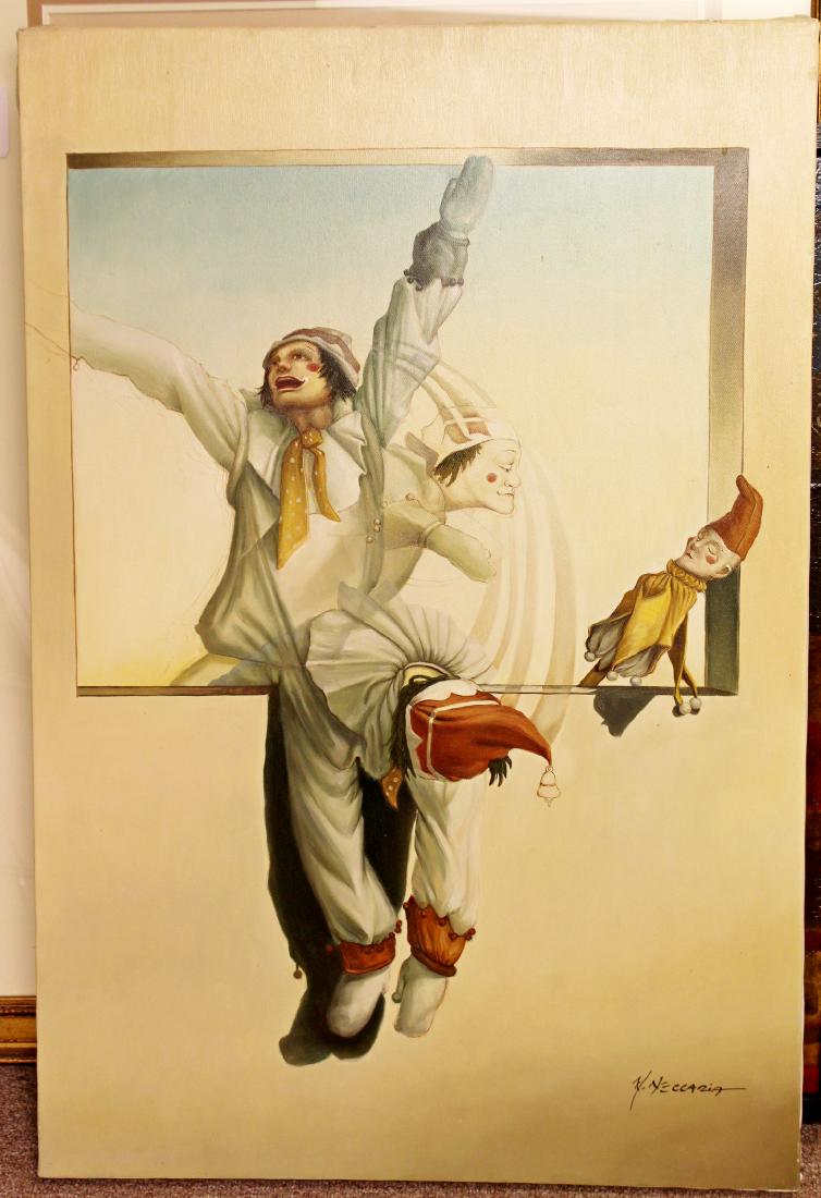 Signed Clown Puppet Art Painting on Canvas Blue (1 of 4)