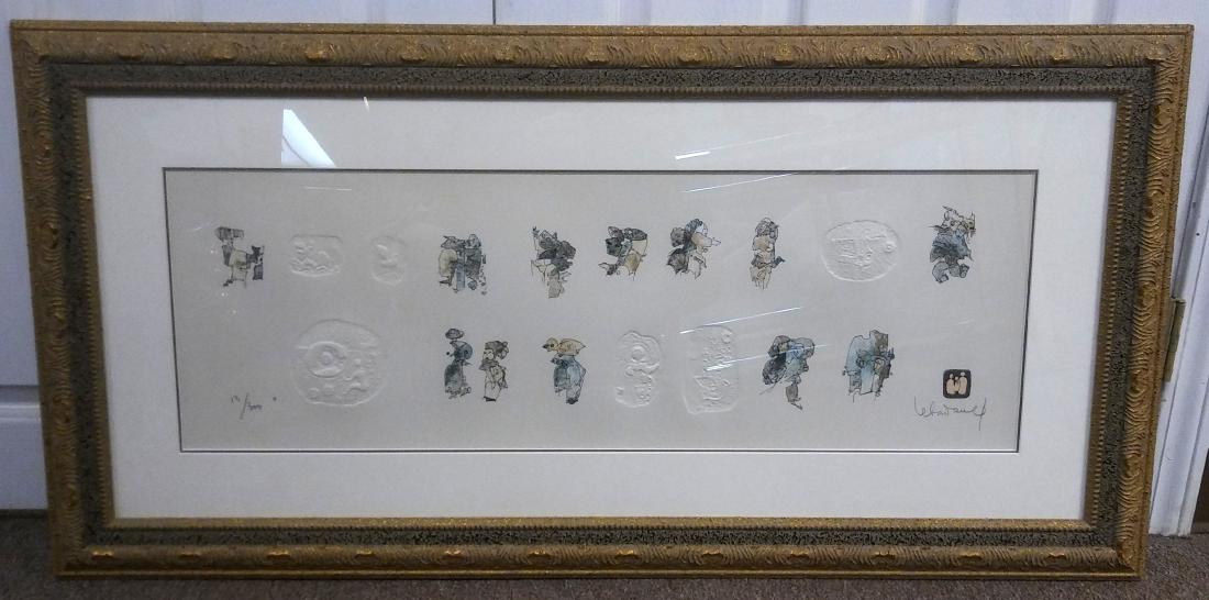 Framed Signed Embossed Art Lebadang Art: For your consideration is a framed, embossed piece, signed Lebadang. The dimensions are 45" W x 22.5" H.