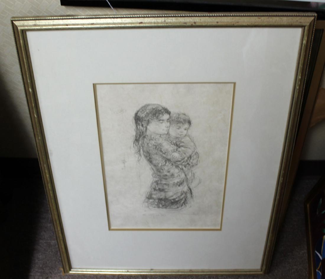 Framed Signed Edna Hibel Jewish Girl & Baby (1 of 4)