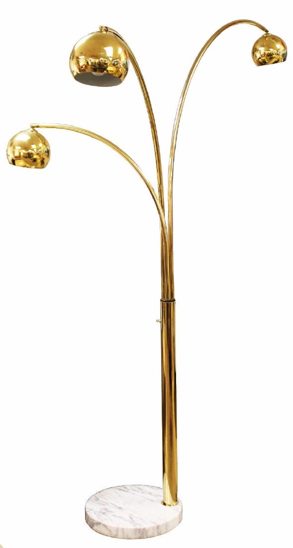 3 Arm Brass Articulating Arc Floor Lamp w/ White Marble (1 of 6)