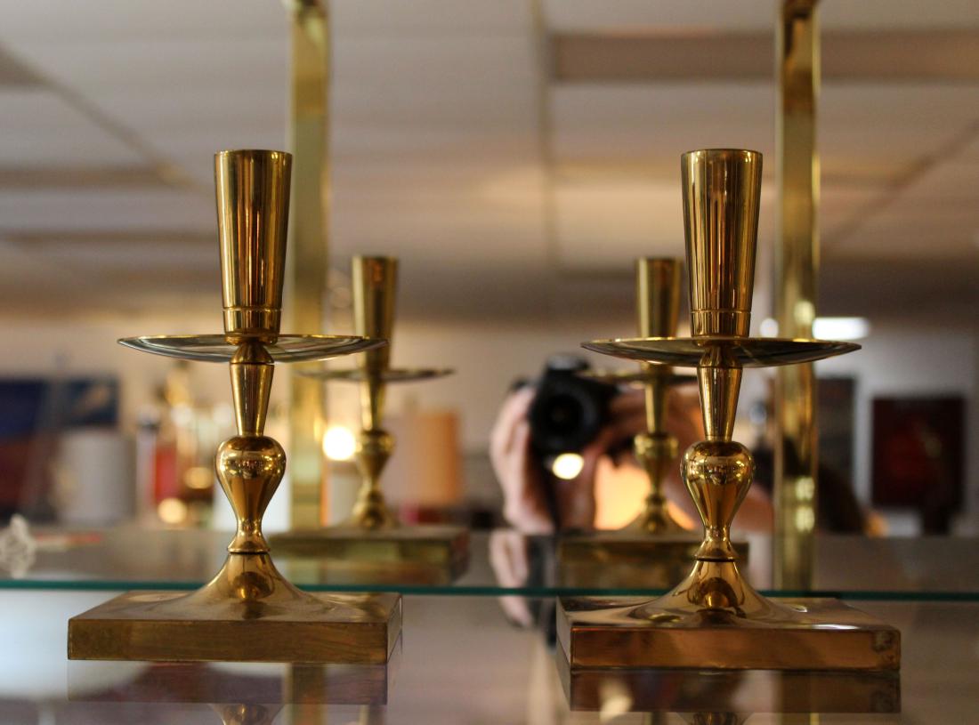 Tommy Parzinger Dorlyn Pair Brass Candlesticks (1 of 3)