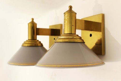 Pair of Brass & Glass Hanging Wall Sconces (1 of 7)