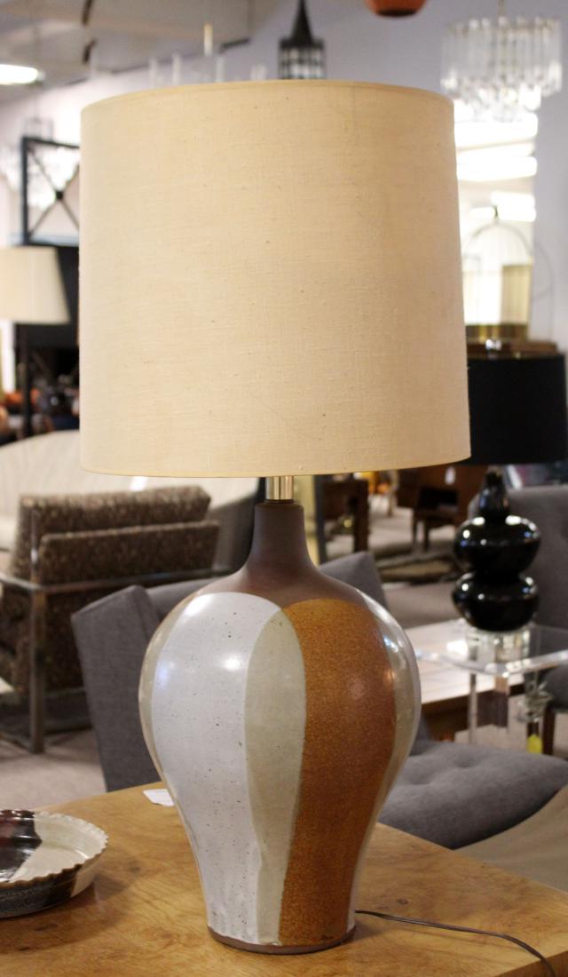Brown Silver Ceramic Table Lamp Original Shade Finial (1 of 3)